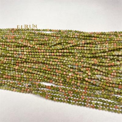 China Jewelry Design Wholesale Natural Unakite Faceted Round Bead 2,3,4mm Green Gemstone Small Cut Face Loose Beads For Jewelry Making Design for sale