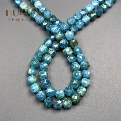 China Wholesale Trendy Genuine Natural Blue Apatite Stone Faceted Cube Beads 6mm 8mm 10mm Gemstone Polyhedron In Place For Jewelry Design for sale