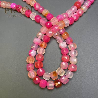 China Shinny Square Faceted Pink Agate Faceted Cube Bead 6,8,10mm Wholesale Faceted Polyhedron Gemstone Cut Face Box Bead For Jewelry Design Bead Supply for sale