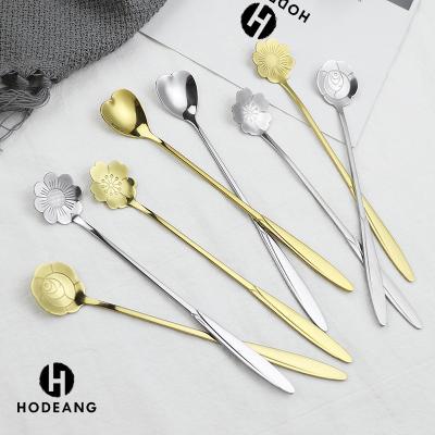 China 18cm Stainless Steel Petal Shape Coffee Viable Hot Selling Simple Creative Milk Stirring Spoon for sale