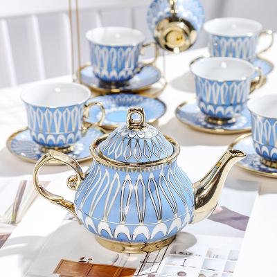 China Sustainable Gold Rim Porcelain Tea Cup Set With Ceramic Teapot And Teapot Cup Sets for sale