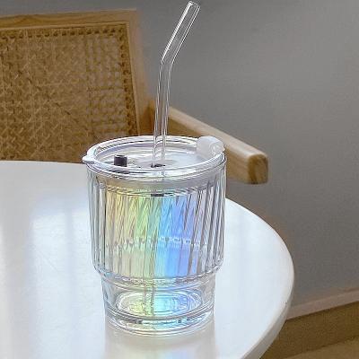 China Sustainable Custom Logo Single Wall Colored Glass Mug Transparent With Glass Straw for sale