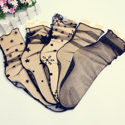 China Summer Women Charming Sexy Breathable Silk Socks Antibacterial Softly Hosiery Black Mesh Ankle Elastic Hosiery Socks Elasticity Net Lace Socks for sale