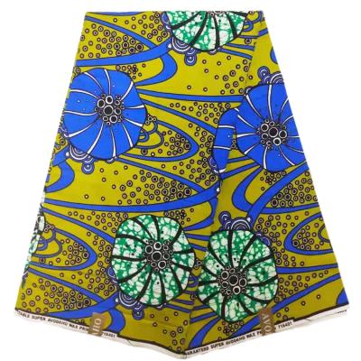 China African Ankara Yellow Floral Wax Tear-resistant Cotton Printed Fabric For Women Garment Textile Cloth Printing Custom for sale