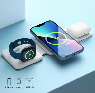 China Qi 3 in 1 Foldable Wireless Charger Protector Pad Magnetic Wireless Charging Dock Compatible with iPhone 14/13/12/SE/11/XS/8 for sale