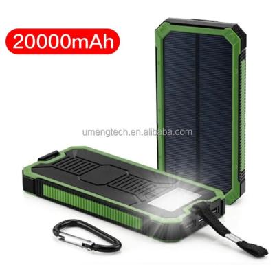 China Fast Charging Support CE Rohs Certification 20000m Waterproof Solar Charger Power Bank With Strong LED Light for sale