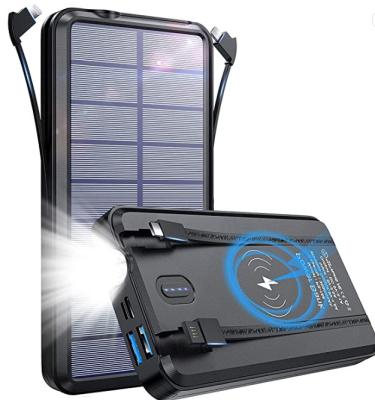 China Fast Charging Support Power Bank 30000mAh Portable Solar Wireless Charger Qi Power Bank with 2 Waterproof USB C Outputs and LED Flashlight Fast Charging for sale