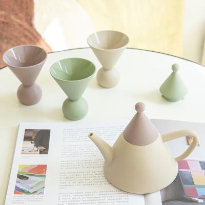 China Creative design high quality viable Matte Clay Teapot and cups set Nordic coffee tea set for gift for sale