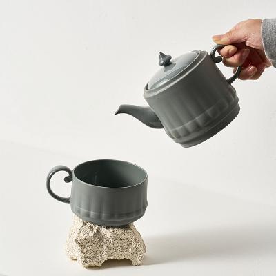 China Simple Gray Coffee Tea Sets Ceramic Viable Person Tea Afternoon Household Teapot for One Set for sale