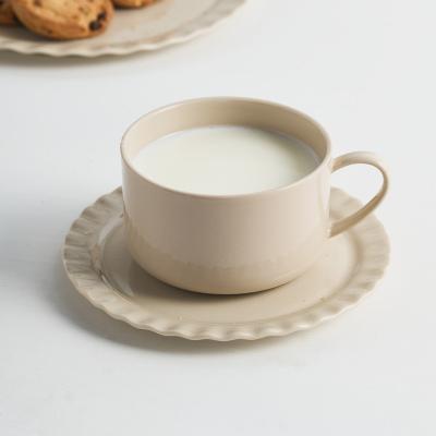 China Viable Wholesale Gift Breakfast Milk Espresso Coffee Cup Set Soild Color Ceramic Tea Cup And Saucer for sale