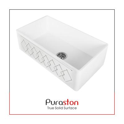 China Without Faucet Puraston White Acrylic Single Bowl PMMA Interior Design Apron Front Kitchen Sink For USA for sale