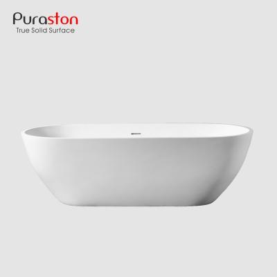 China Eco-Friendly Puraston Resin Italian Modern Artificial Limestone Hotel Supply Freestanding Whirlpool Soaking Bathtub for sale