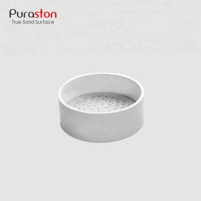 China Mid Century Modern Round Shape Resin Countertops Artificial Stone Sink Basin With Fancy Bottom Drain for sale