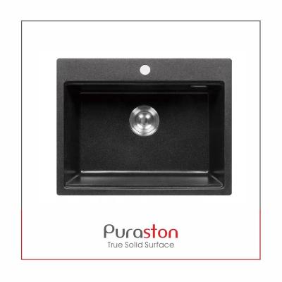 China Without Faucet Puraston Black Quartz Compound Deep Single Bowl Kitchen Sinks for sale