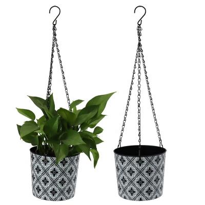 China Modern Econo 7inch Plant Hanging PP Flower Pot With Chains Living Room Balcony Decorative Flower Pot Hanging Plastic Flower Pot for sale