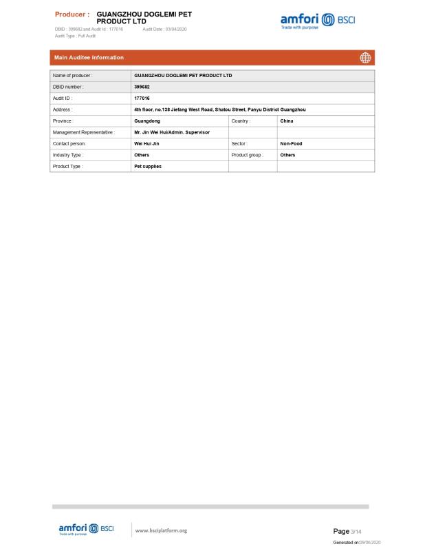 BSCI - Guangzhou Doglemi Pet Product Ltd.