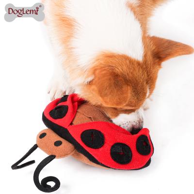 China Ladybird sustainable design fleece fabric dog chew toy soft plush, IQ training eco interactive dog toy for sale