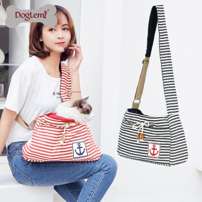 China Sustainable Anchor Stripe Sling Dog Carrier Bag For Dog Red Blue Dog Travel Bag for sale