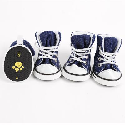 China 4pcs/lot Sustainable Dog Footwear Dog Walking Sneaker Jeans Shoes Denim Dog Shoes for sale