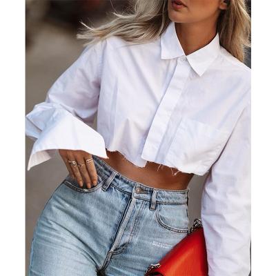 China QUICK DRY Women Long Sheath Ladies Woman Crop Tops Fashion Loose Blouse White Black Shirts for sale