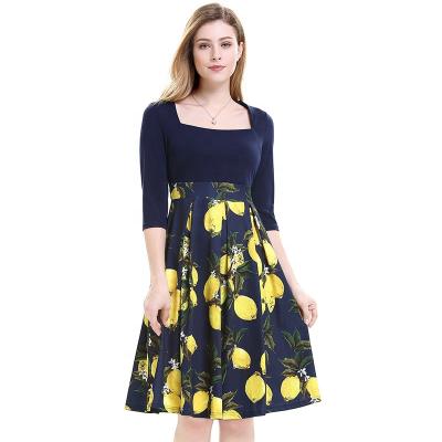 China Plus Size Women's Floral Print Casual Square Neck Strap Sleeve Fit And Flare Dress for sale