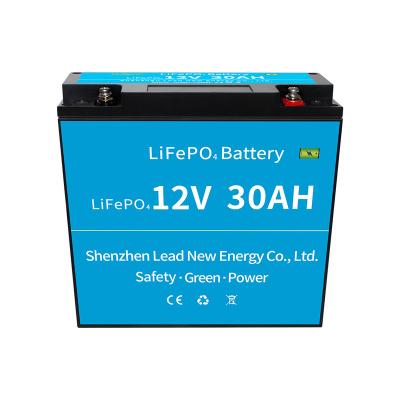 China Wholesale Rechargeable Lithium Lifepo4 Batteries 12V 30Ah Volt Li-Ion Battery Pack L181mm*W78mm*H172mm Solar Panel Battery Storage for sale