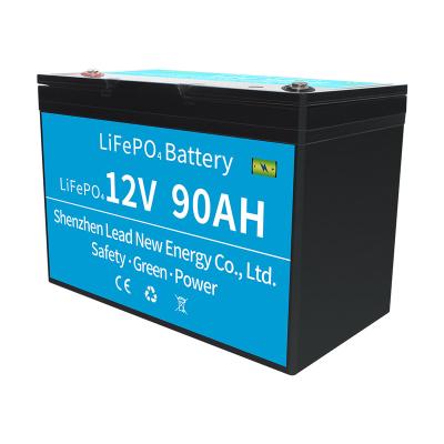 China Wholesale Rechargeable Lifepo4 Lithium Batteries 12V 90Ah Volt Li-Ion Battery Pack L307mm*W169mm*H208mm Solar Panel Battery Storage for sale