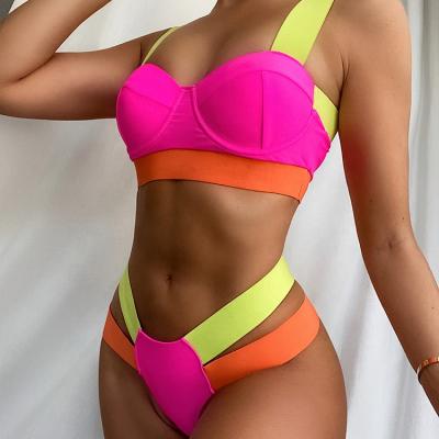 China Design Anti-UV hot patchwork bandage hard steel swimwear for women 2020 for sale