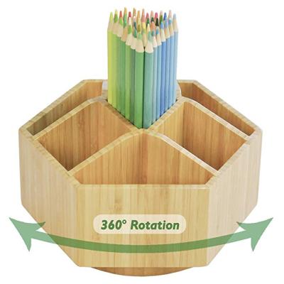 China Simple Modern Bamboo Rotating Art Supply Organizer, 7 Sections, Hold 350+ Pencils for sale