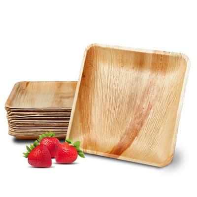 China Sustainable disposable square palm leaf dishes, wooden forks and knives eco-friendly tableware for sale