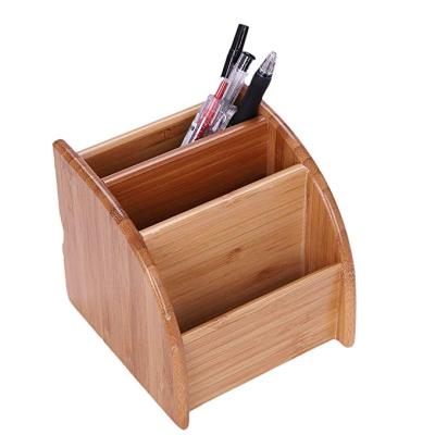 China BAMBOO Pen Holder for Desk, Rustic Pen Organizer with 4 Adjustable Compartment for sale