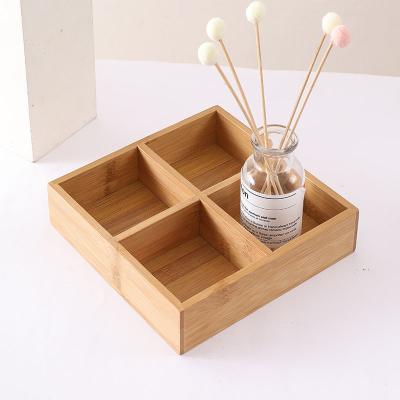 China Viable Nature Drawer Storage Boxes Wooden Durable Bamboo Organizer with 4 Divided Sections for sale