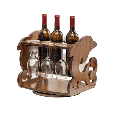 China Fashion Bamboo Wooden Personality Foldable Folding Wine Rack Creative Bamboo Wine Racks Shaped Animal for sale