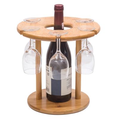 China Sustainable Bamboo Wine Rack With 6 1 Cup Drying Bottle Holders Glass Rack And Glass Holders for sale