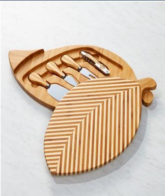 China Sustainable Bamboo Cheese Board and Knife Set, Leaf Style Cheese Board for sale