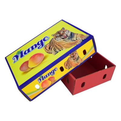 China Custom Recyclable Logo Printing Mango Recyclable Cardboard Colored Shipping Boxes Fruit Vegetable Packaging Box for sale