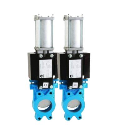 China 6 Inch General Knife Cast Iron Wafer Pneumatic Gate Valve With 304 Plate for sale