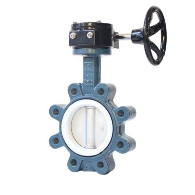 China General carbon steel PN10 PN16 high performance hot selling ptfe lined lug type butterfly valve gearbox used in industry for sale