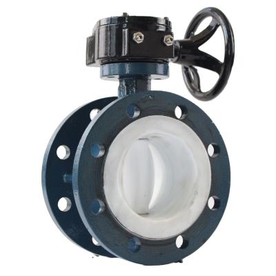 China DN100 DIN WCB Body PTFE Seat Worm Gear Operation Flange General Standard Type Butterfly Valve for sale