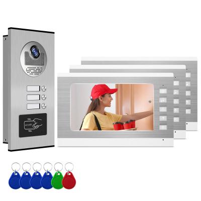 China Night Vision / Waterproof Wholesale Video Intercom 7 Inch Video Doorbell Set RJ45 Wired Multi Apartments Video Door Phone for sale