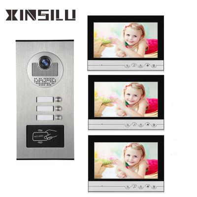 China Moniotr/intercome/unlocking/talking Wired Video Doorphone 9 inch color screen and ID card camera video intercom for 3 apartments for sale