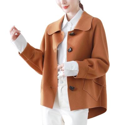 China Japanese original 2021 waterproof handmade double-sided wool coat women's autumn and winter short single-row horn button coat women woo for sale