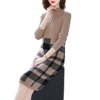 China New Spring Slim Women's Sweater Dress 2021 Korean Anti-Static Long Sleeve Knitted Retro Elegant Slim Mid Length Dress Dress for sale