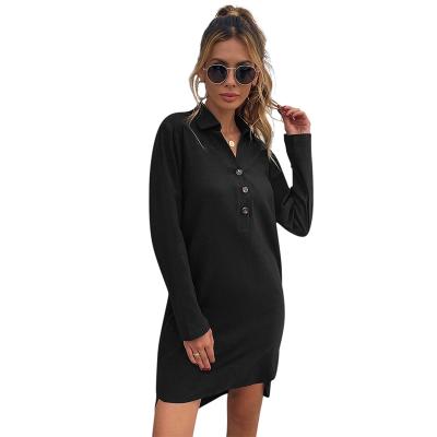 China 2021 fall new anti-static black straight lapel long-sleeved loose casual dress for sale