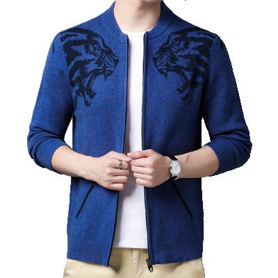 China High quality Anti-wrinkle O-neck knitted cardigan men's sweater simple and stylish tiger print zipper men's jacket for sale