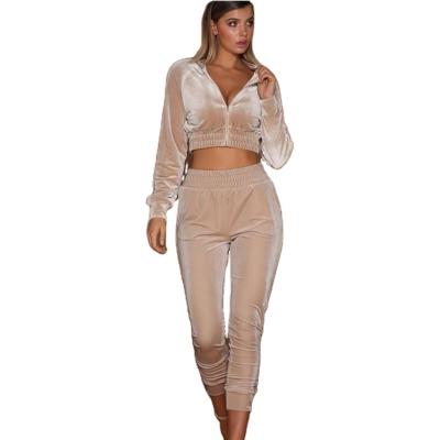 China Two-piece zipper jacket velvet anti-static women's winter sportswear pencil pants top pants matching suit leisure sports suit for sale