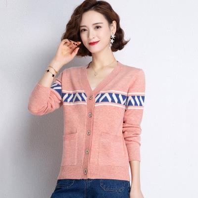 China Custom Anti-wrinkle ladies sweater fashion cardigan cashmere sweater Autumn Computer Knitting V-neck 70% wool knit cardigan sweater for sale