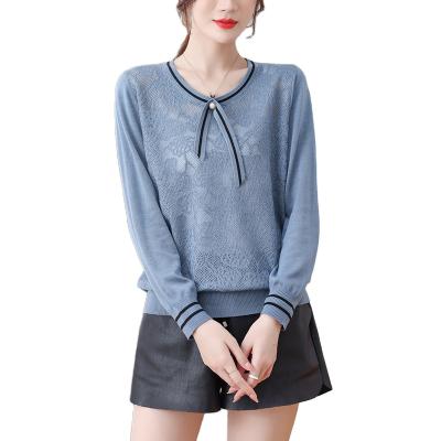 China Pullovers Jumper Ladies Sweaters Korean Fashion Soft Top Female Sweaters Decorative Woolen Women's Anti-wrinkle Round Neck Stripes Long Sweaters for sale