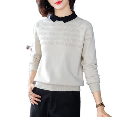 China Anti-wrinkle spring and Autumn New Lapel Ladies Sweater knitted outer net pullover fashion casual low sweater for sale