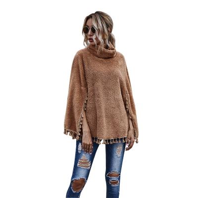 China Anti-wrinkle high neck split long sleeve ladies solid color fashion high fringed edge coat slim neck long sleeve jacket for sale